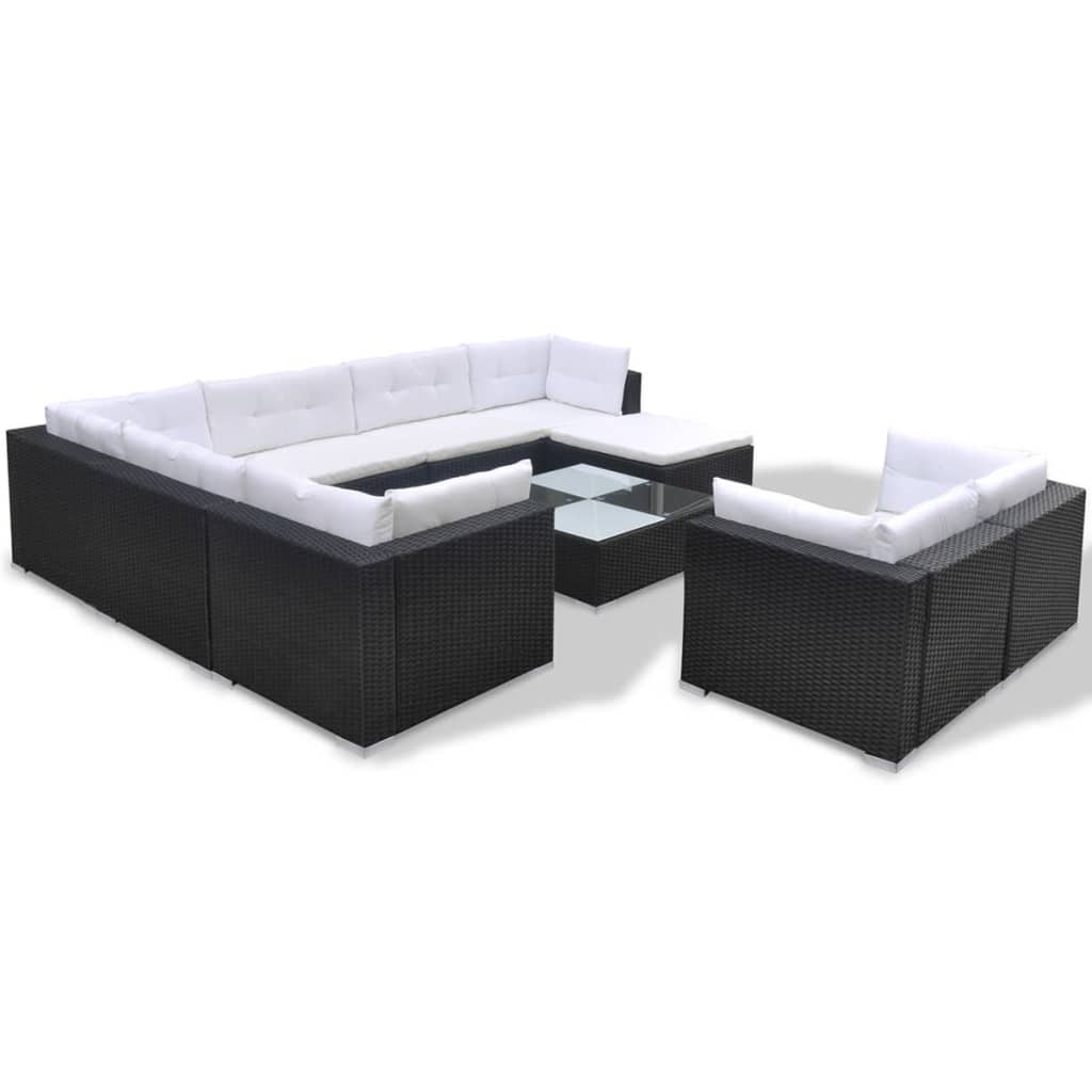 10-delige Loungeset met kussens poly rattan