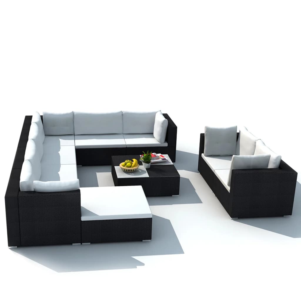 10-delige Loungeset met kussens poly rattan