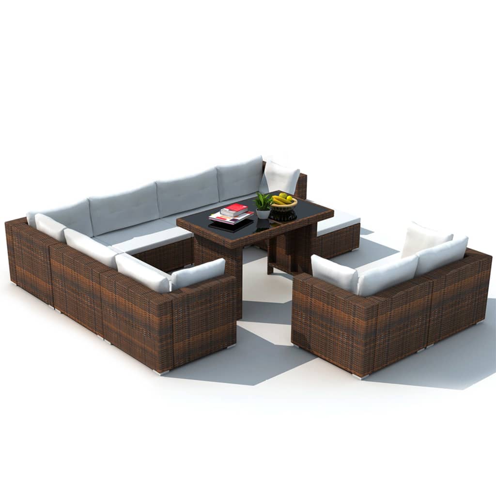 10-delige Loungeset met kussens poly rattan