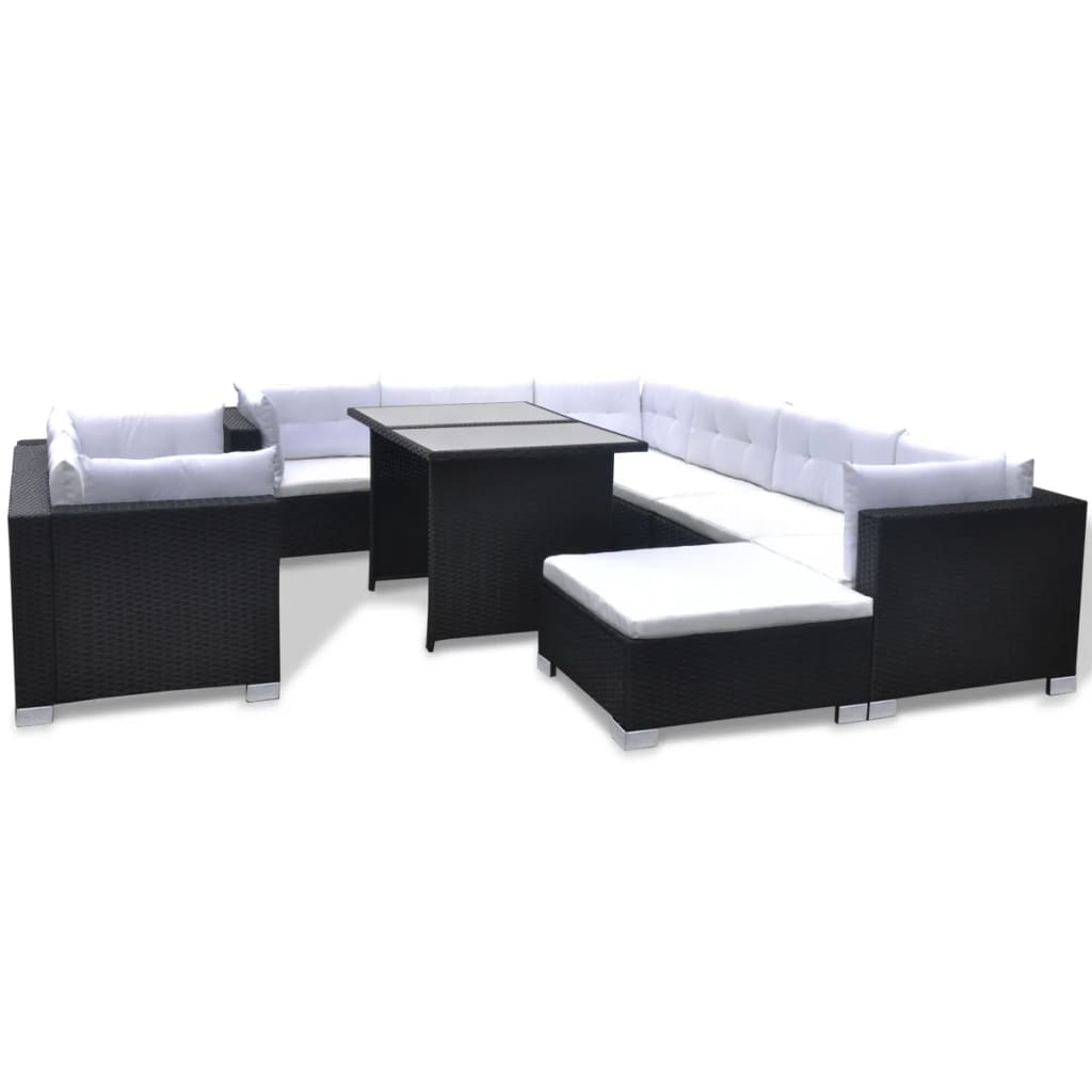 10-delige Loungeset met kussens poly rattan