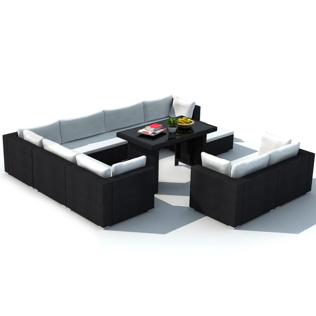 10-delige Loungeset met kussens poly rattan