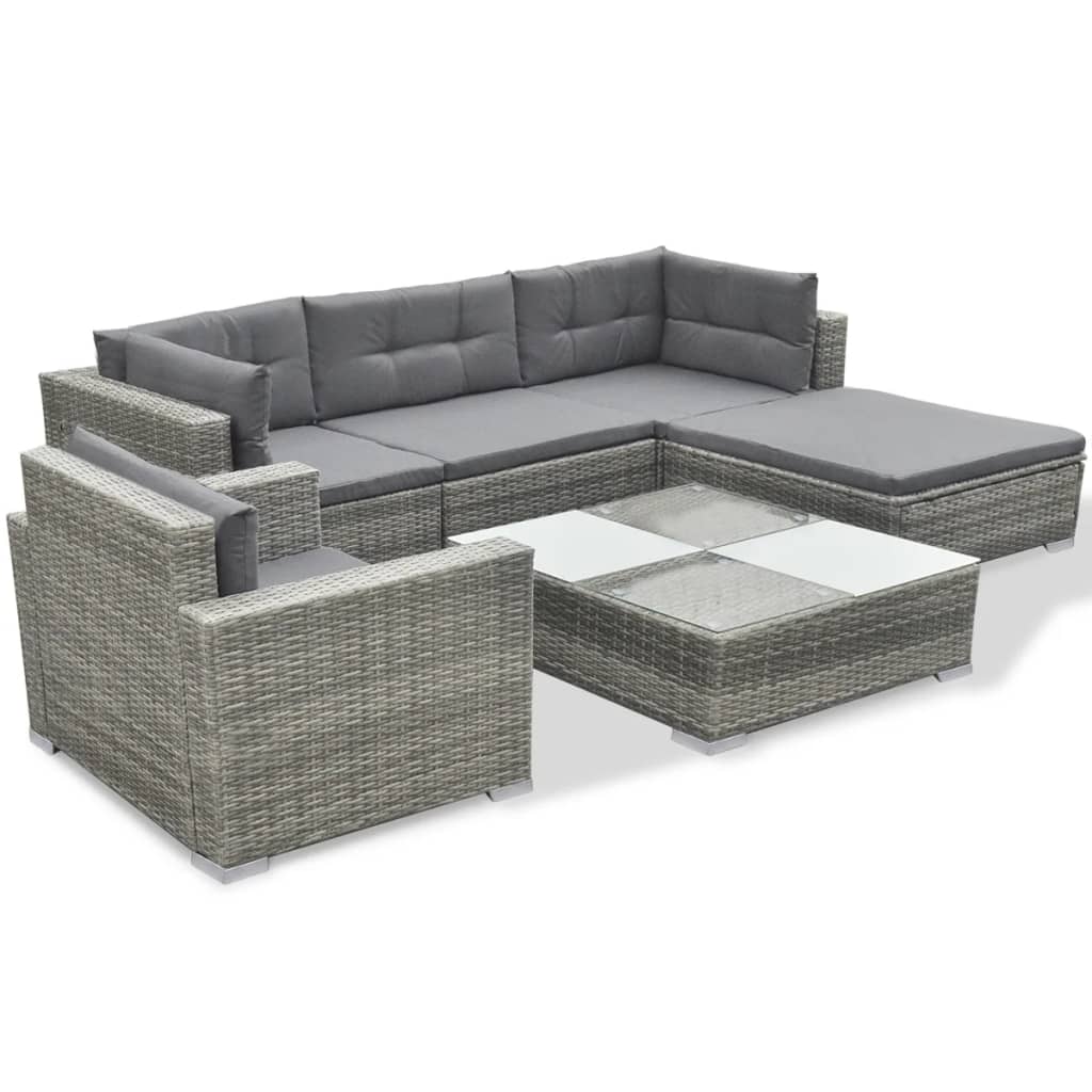 6-delige Loungeset met kussens poly rattan