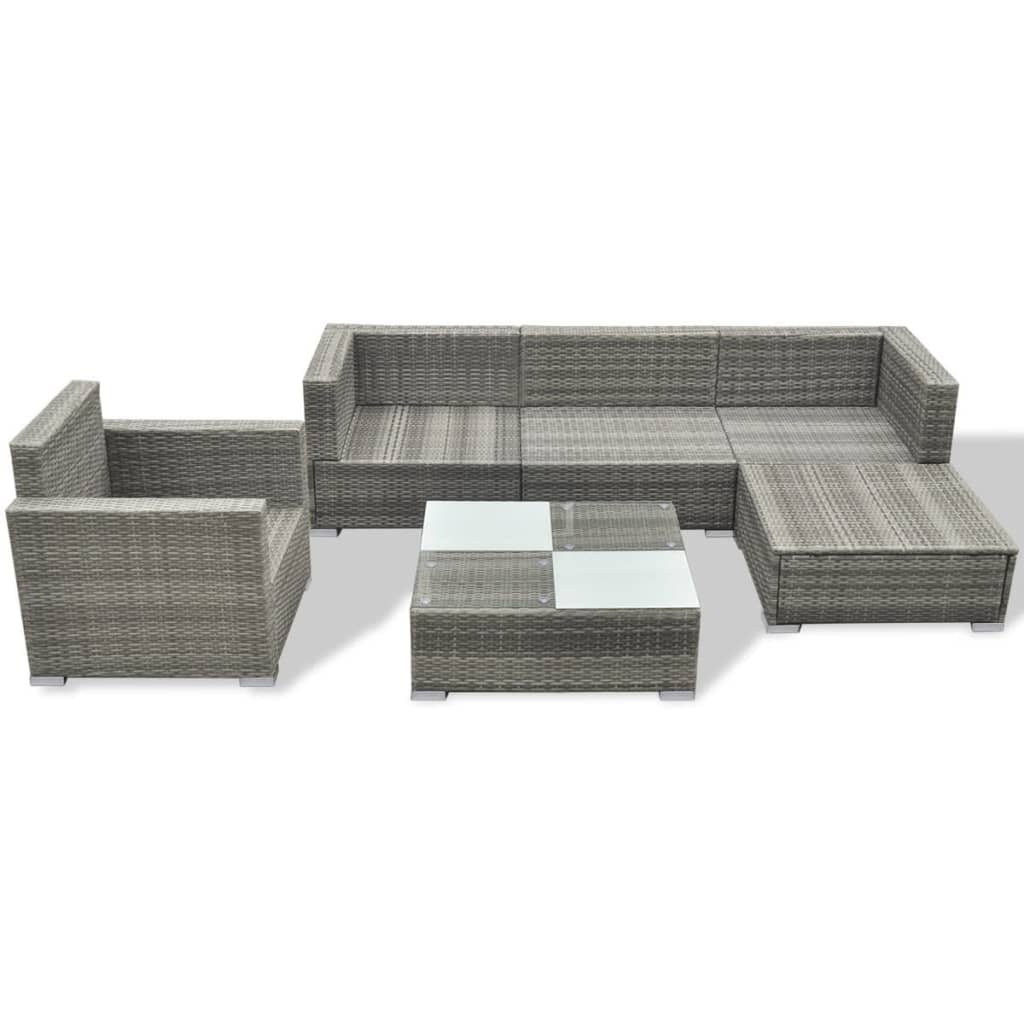 6-delige Loungeset met kussens poly rattan