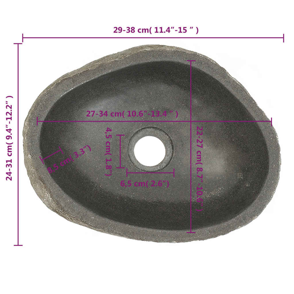 Wastafel ovaal (37-46)x(29-36) cm riviersteen