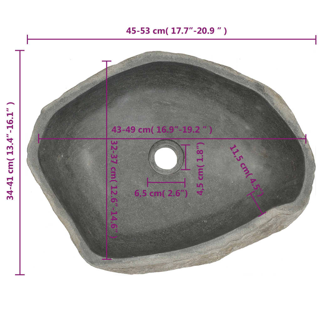 Wastafel ovaal (37-46)x(29-36) cm riviersteen