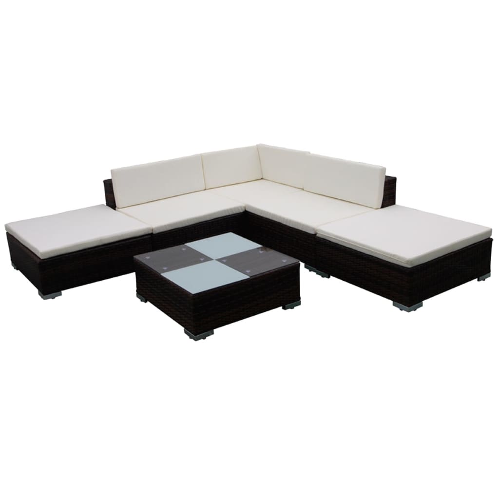 6-delige Loungeset met kussens poly rattan