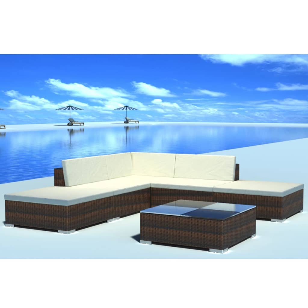 6-delige Loungeset met kussens poly rattan