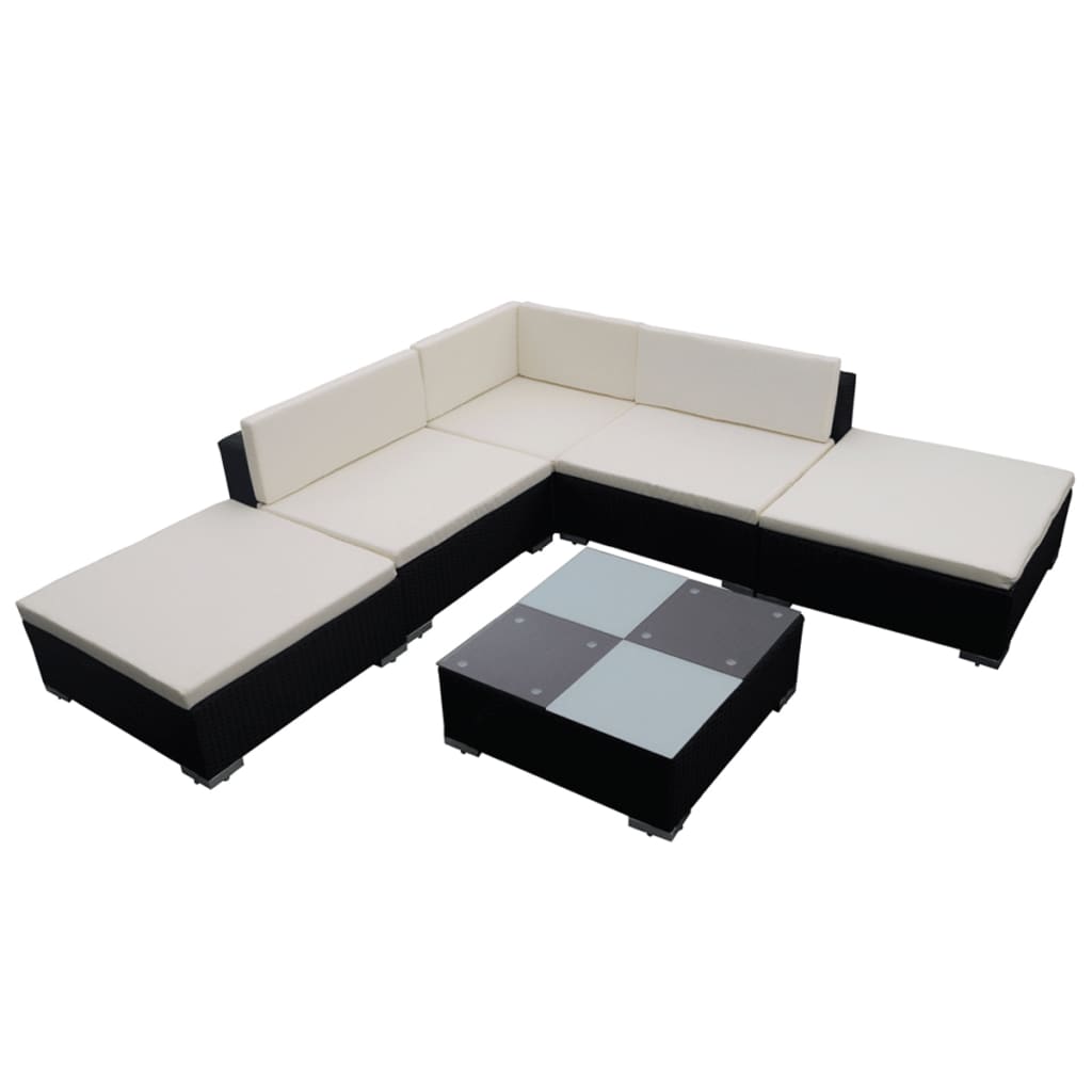 6-delige Loungeset met kussens poly rattan