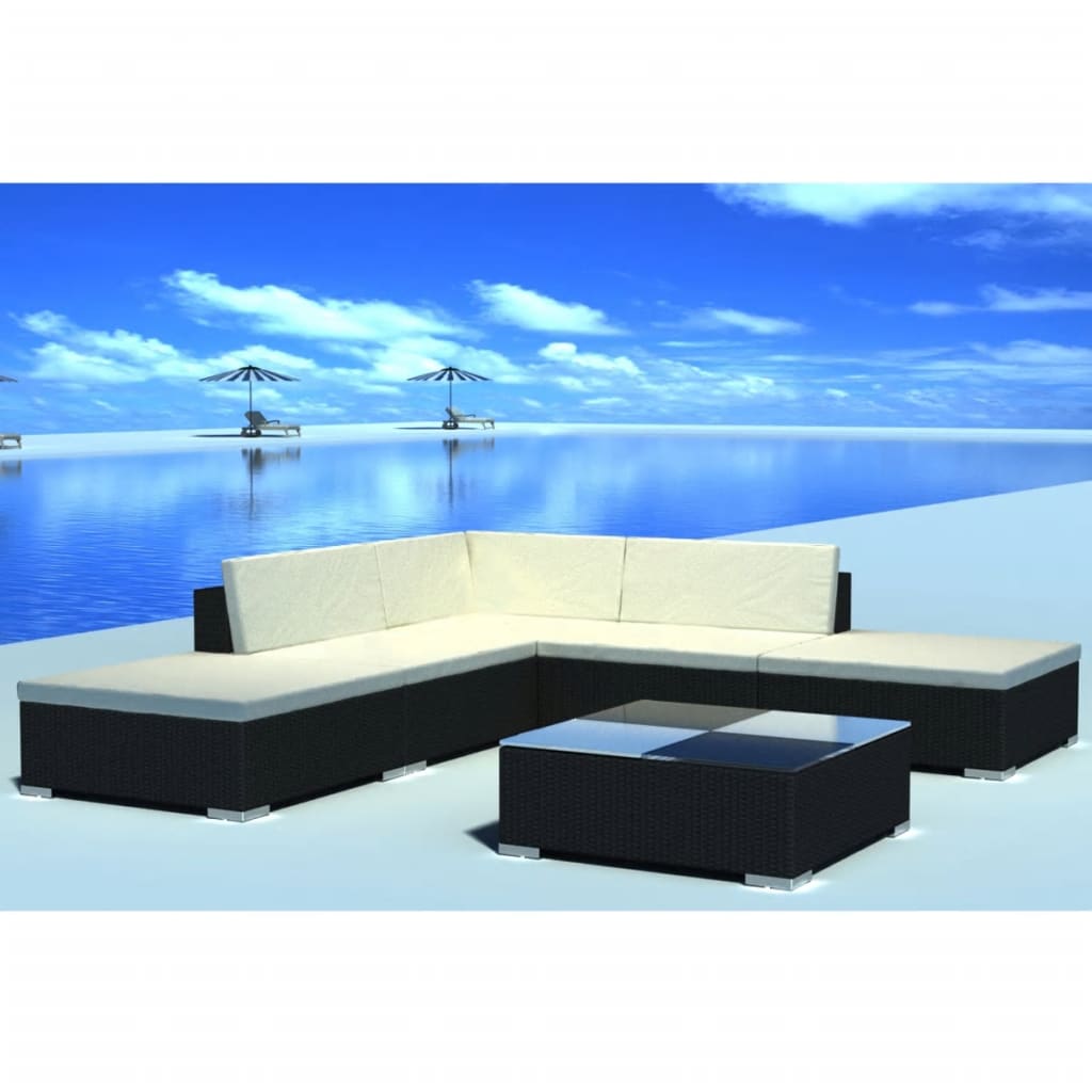 6-delige Loungeset met kussens poly rattan