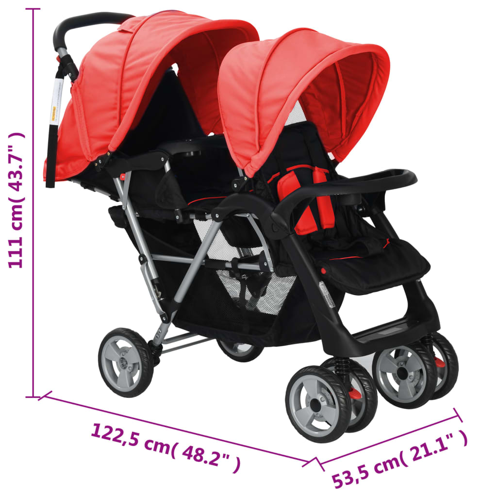 Kinderwagen dubbel staal en zwart