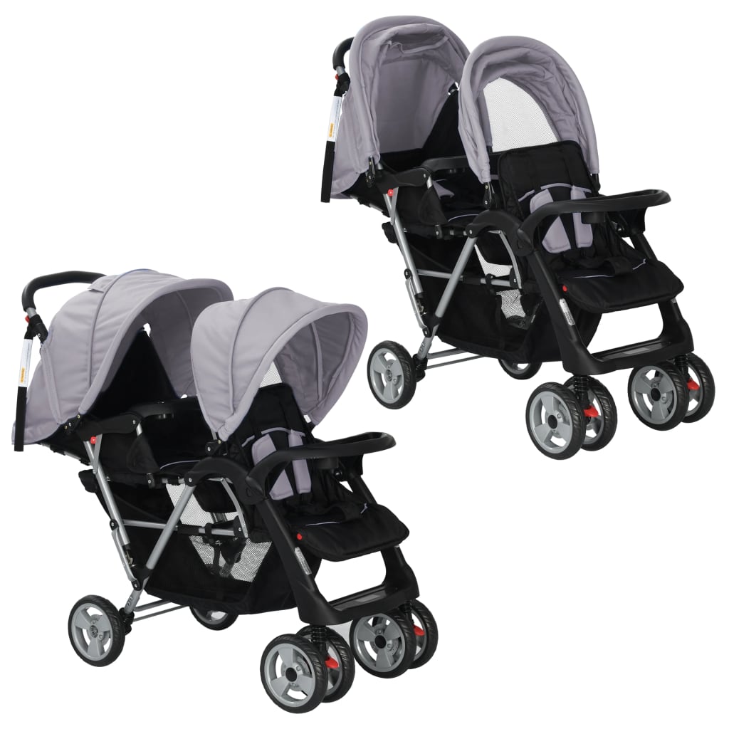 Kinderwagen dubbel staal en zwart