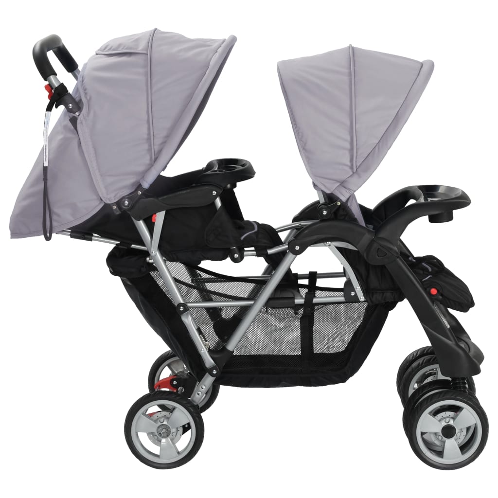 Kinderwagen dubbel staal en zwart