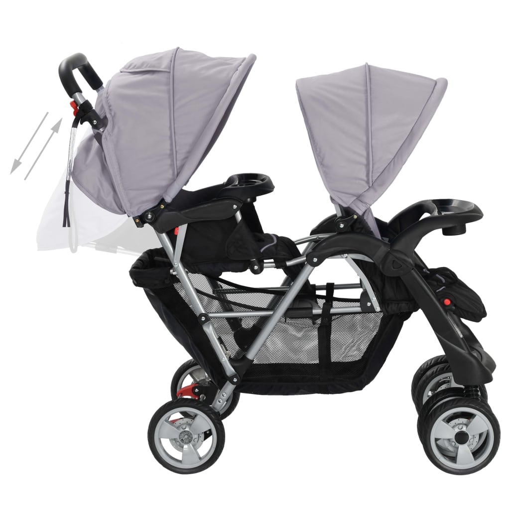 Kinderwagen dubbel staal en zwart