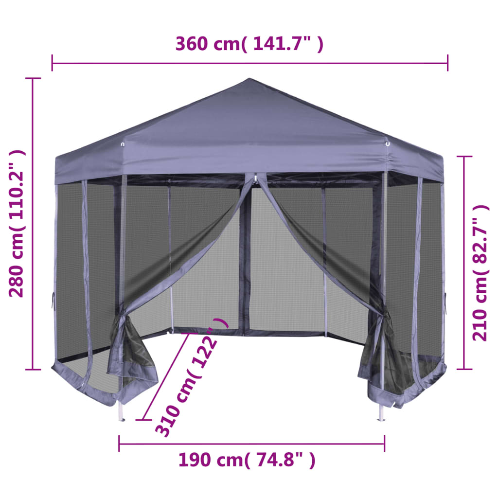 Partytent pop-up zeshoekig met 6 zijwanden 3,6x3,1 m crèmewit