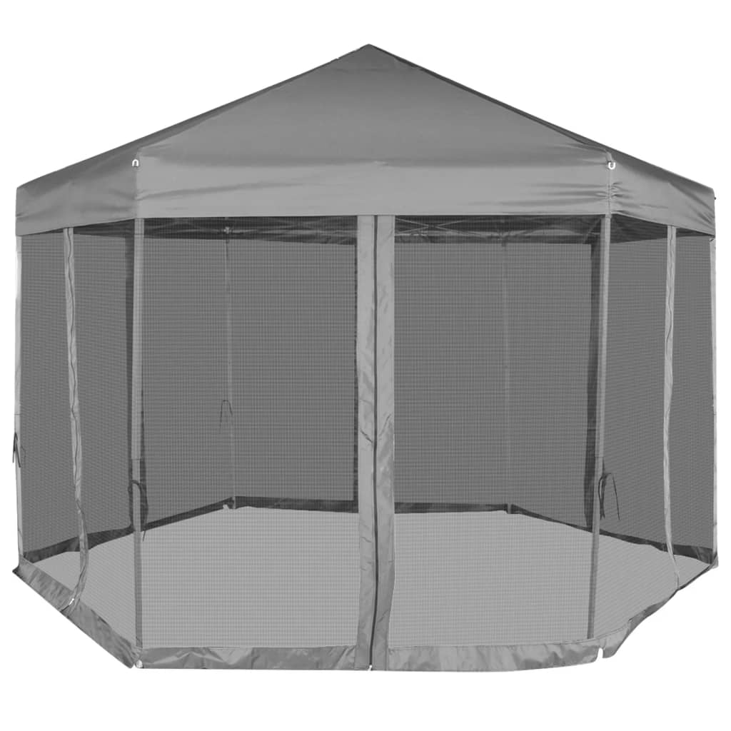 Partytent pop-up zeshoekig met 6 zijwanden 3,6x3,1 m crèmewit