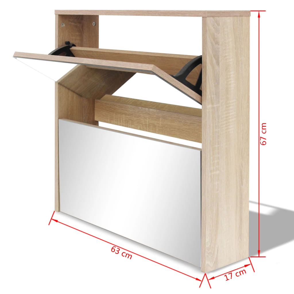 Schoenenkast tweelaags met spiegel 63x17x67 cm