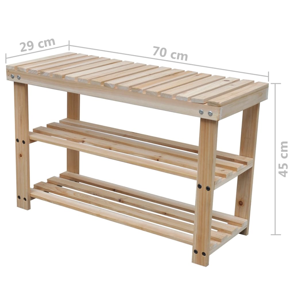 Schoenenrekken met bank 2 st massief hout