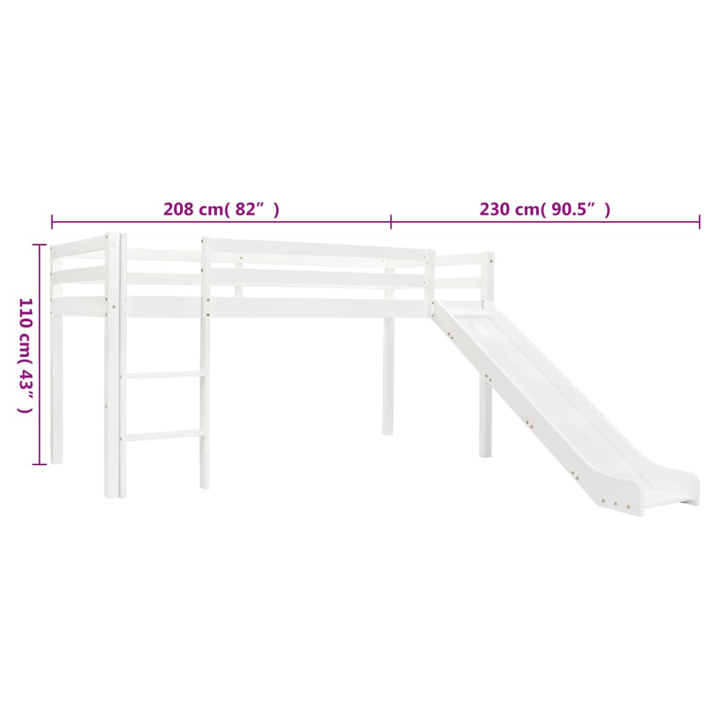 Kinderhoogslaper met glijbaan en ladder grenenhout 97x208 cm