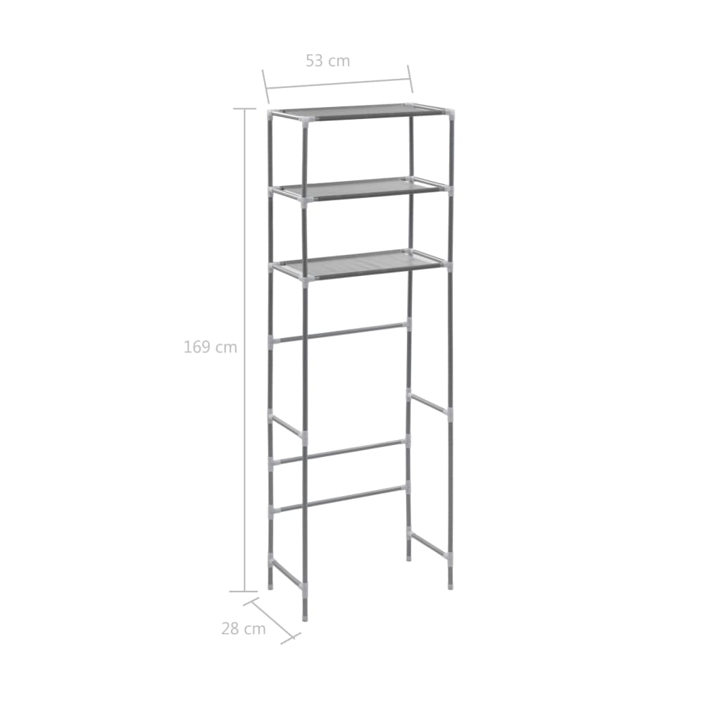 Opbergrek voor boven toilet 3-laags 53x28x169 cm zilverkleurig