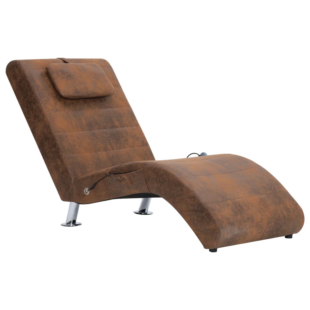 Massage chaise longue met kussen kunstsuède bruin