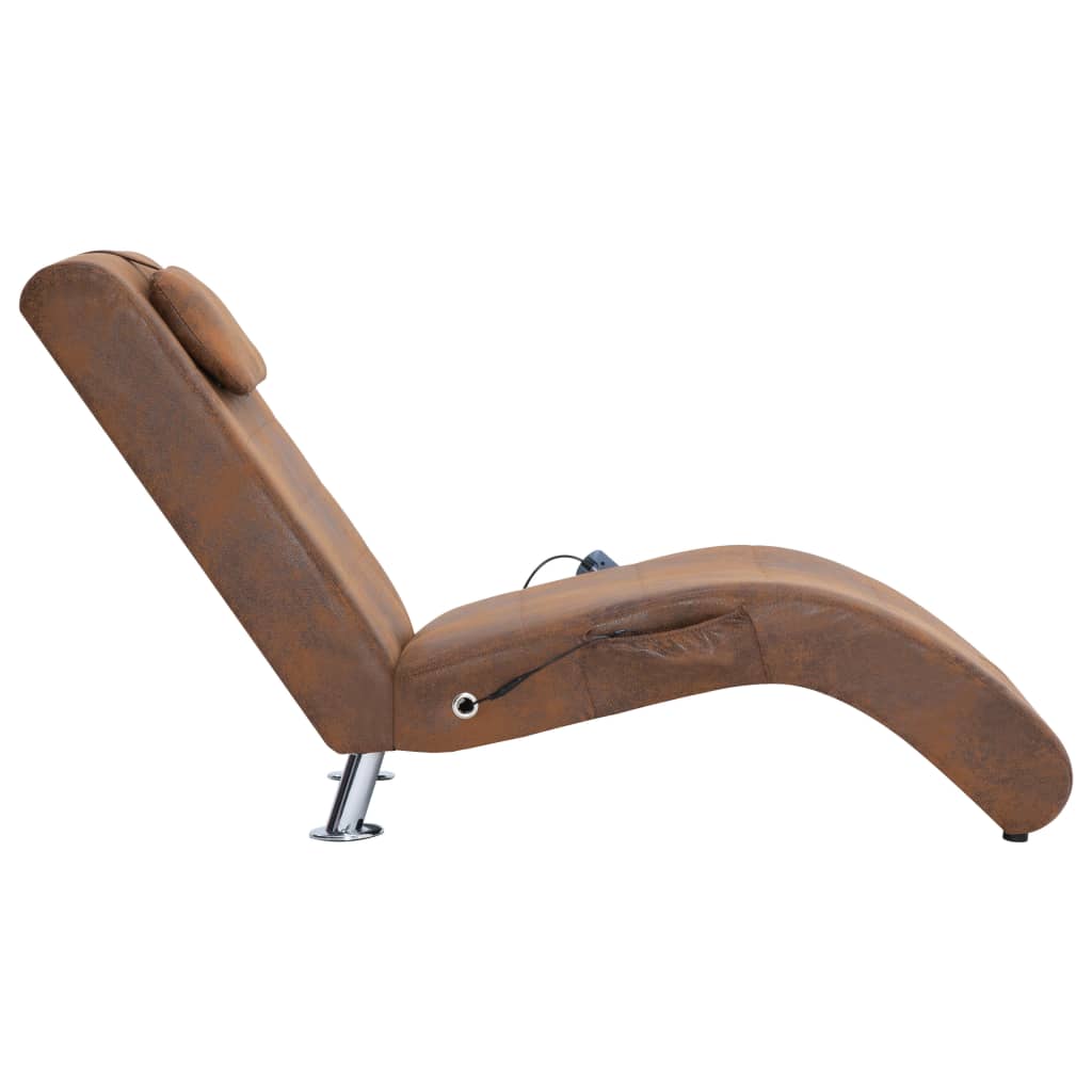 Massage chaise longue met kussen kunstsuède bruin