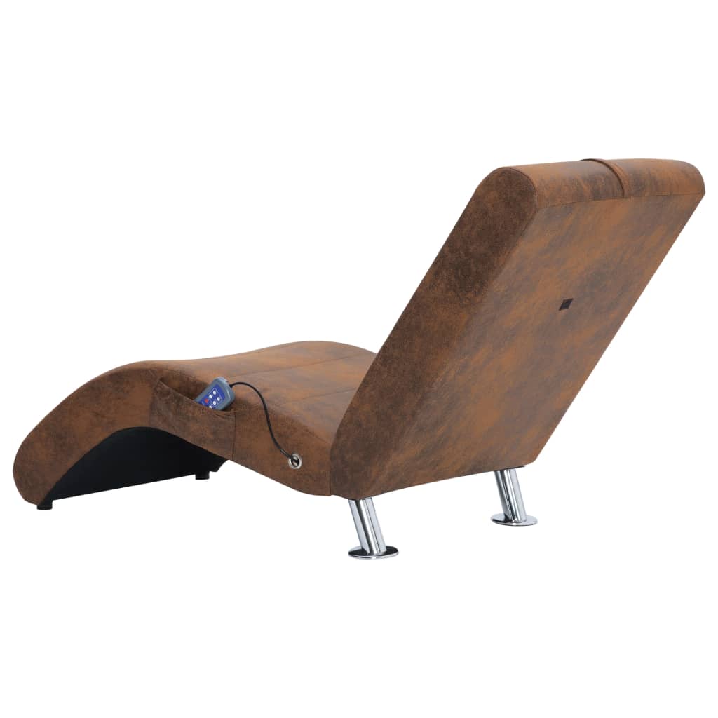 Massage chaise longue met kussen kunstsuède bruin