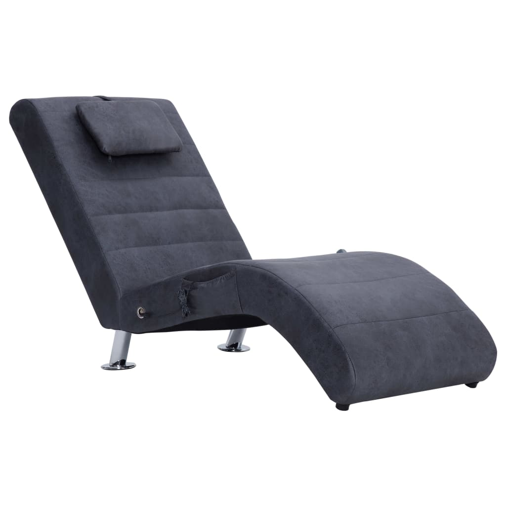 Massage chaise longue met kussen kunstsuède bruin