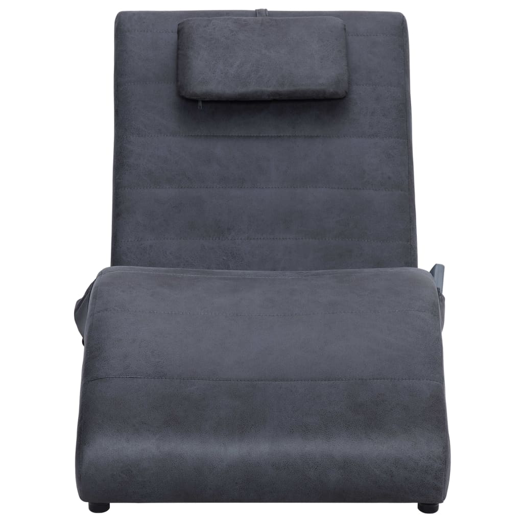 Massage chaise longue met kussen kunstsuède bruin