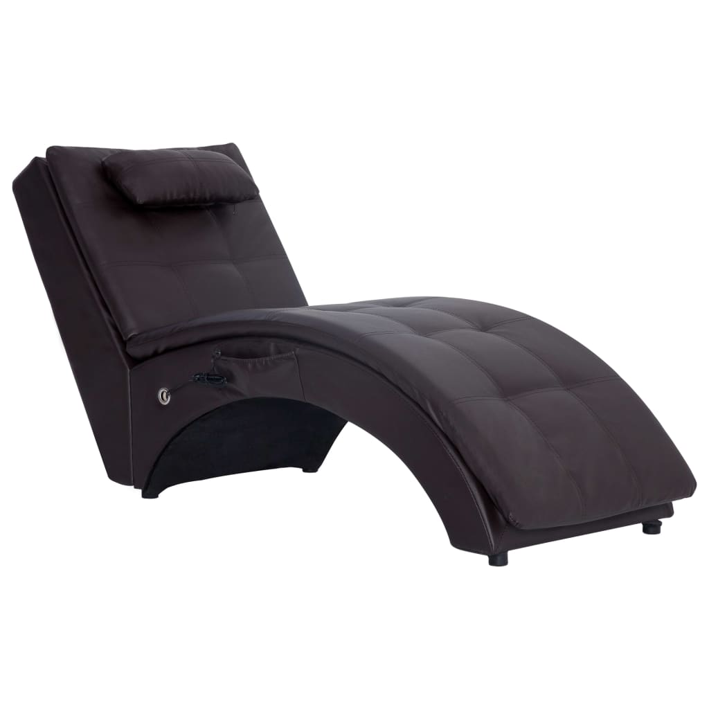 Massage chaise longue met kussen kunstleer bruin