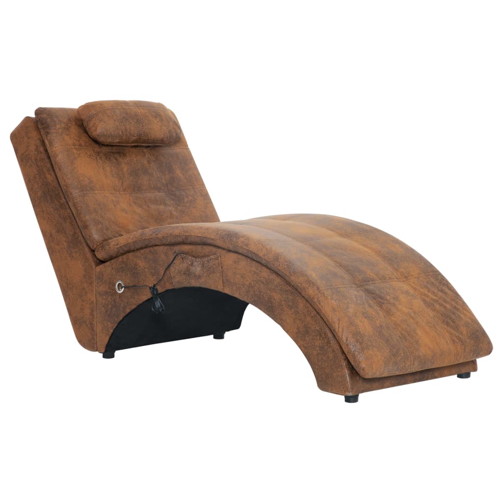 Massage chaise longue met kussen kunstsuède bruin