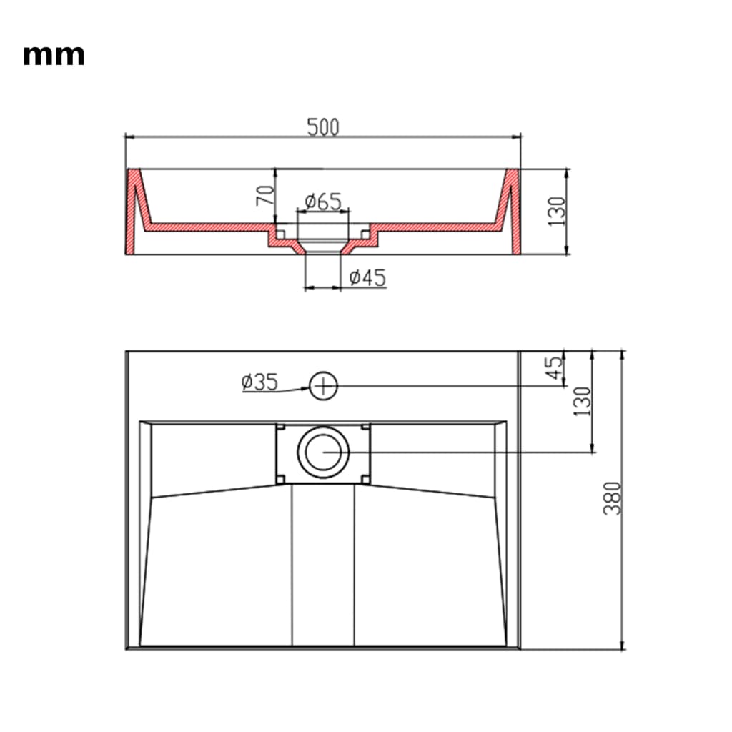 Wastafel 59,3x35,1x10,7 cm mineraal gegoten/marmer gegoten wit