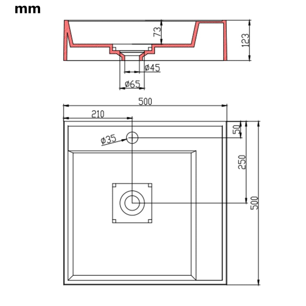 Wastafel 59,3x35,1x10,7 cm mineraal gegoten/marmer gegoten wit