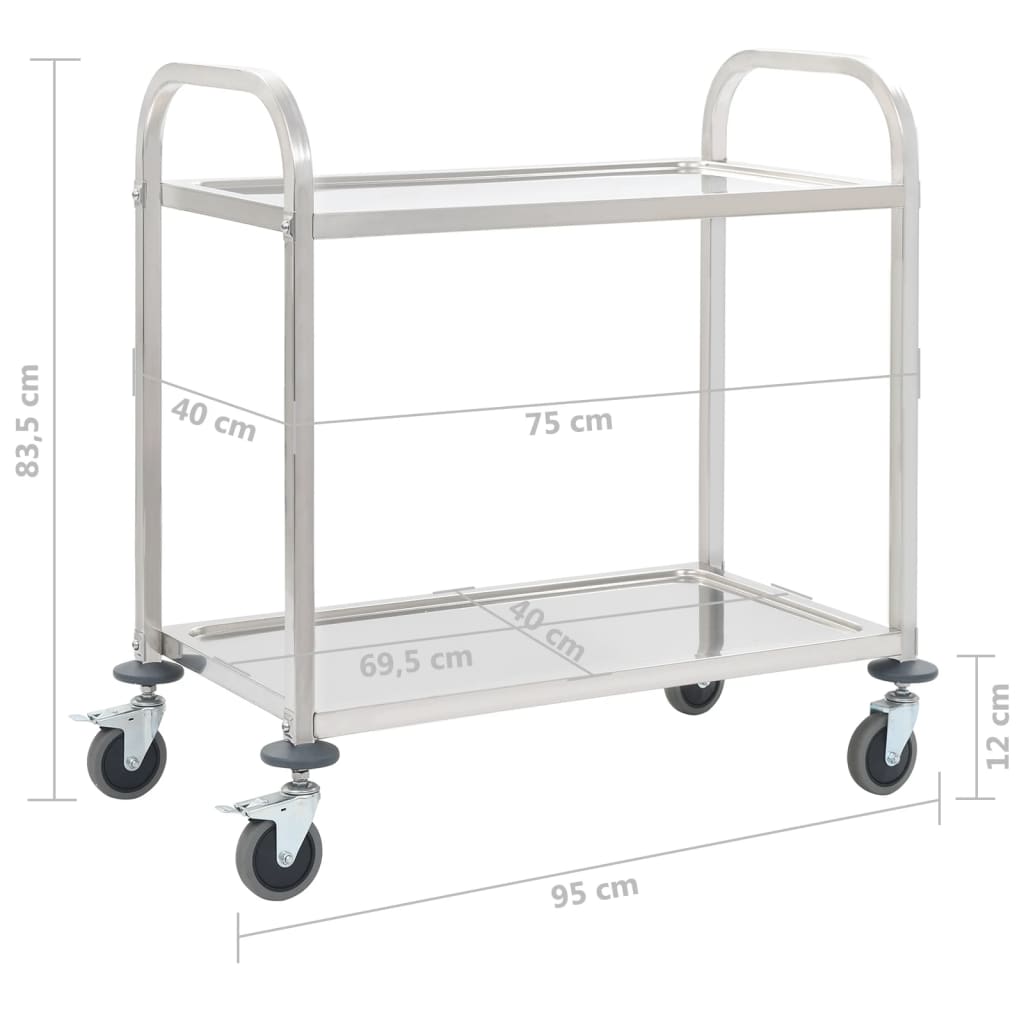 Keukentrolley 2-laags 95x45x83,5 cm roestvrij staal