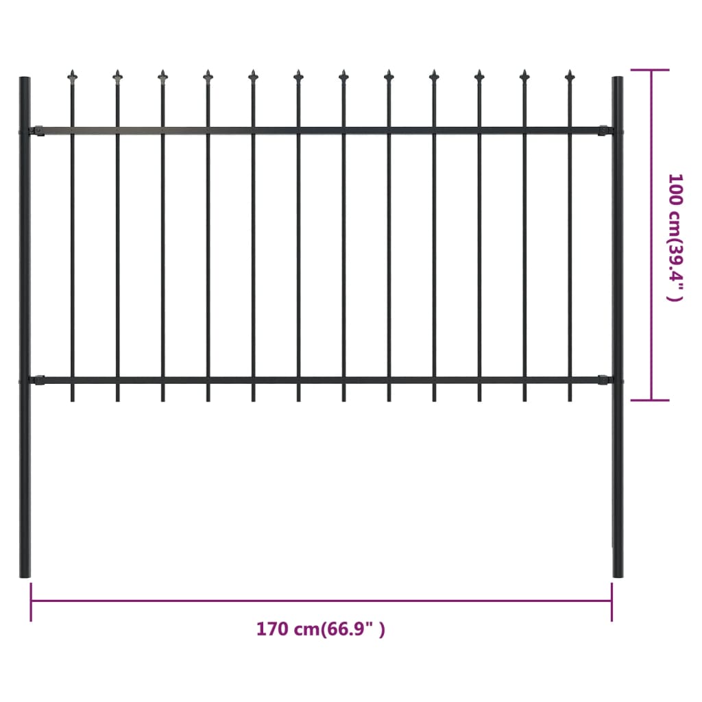 Tuinhek met speren bovenkant 17x0,6 m staal zwart