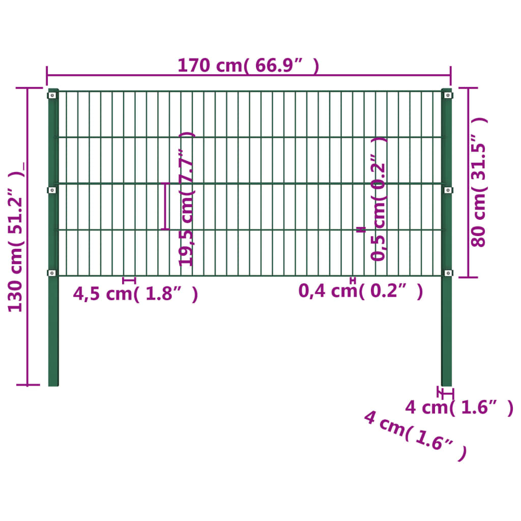 Schuttingpaneel met palen 1,7x0,8 m ijzer groen