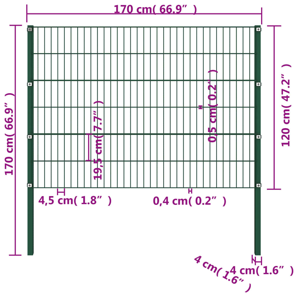 Schuttingpaneel met palen 1,7x0,8 m ijzer groen