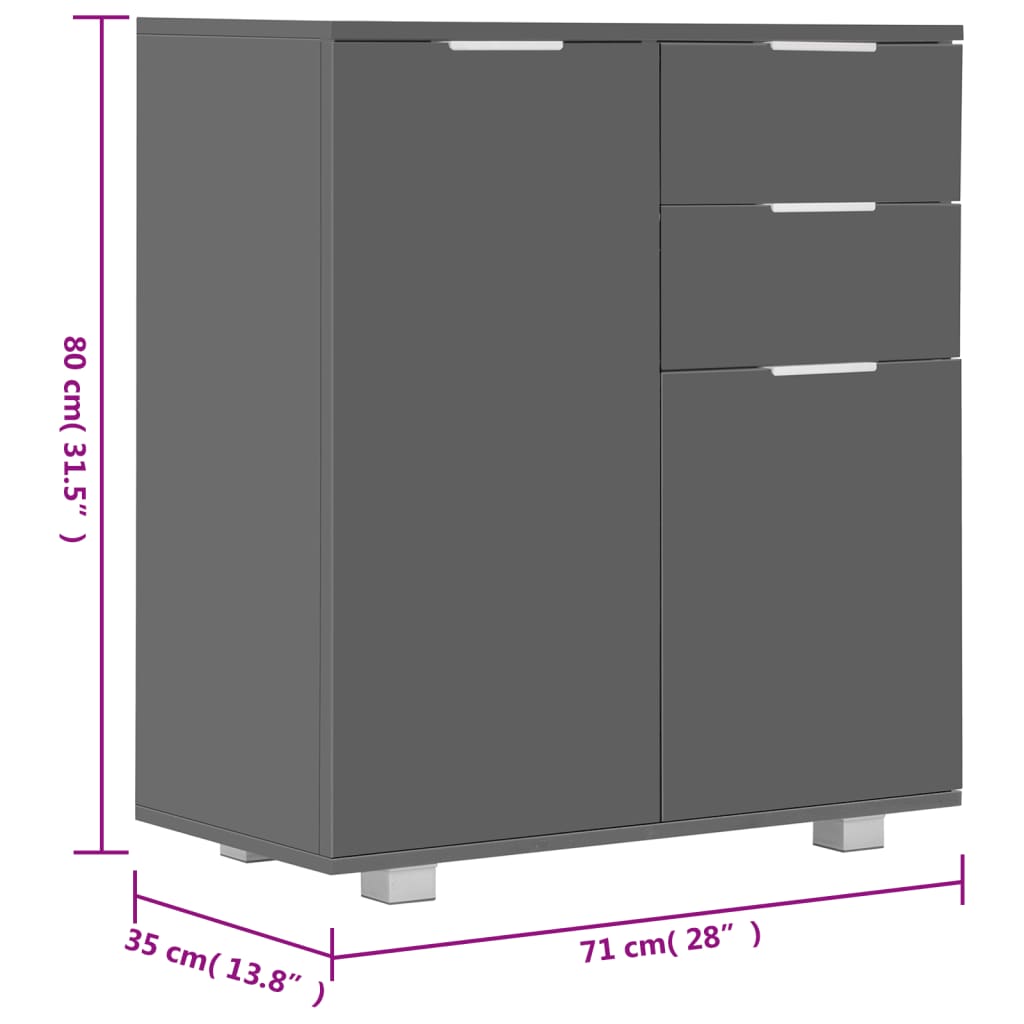 Dressoir 71x35x80 cm spaanplaat hoogglans