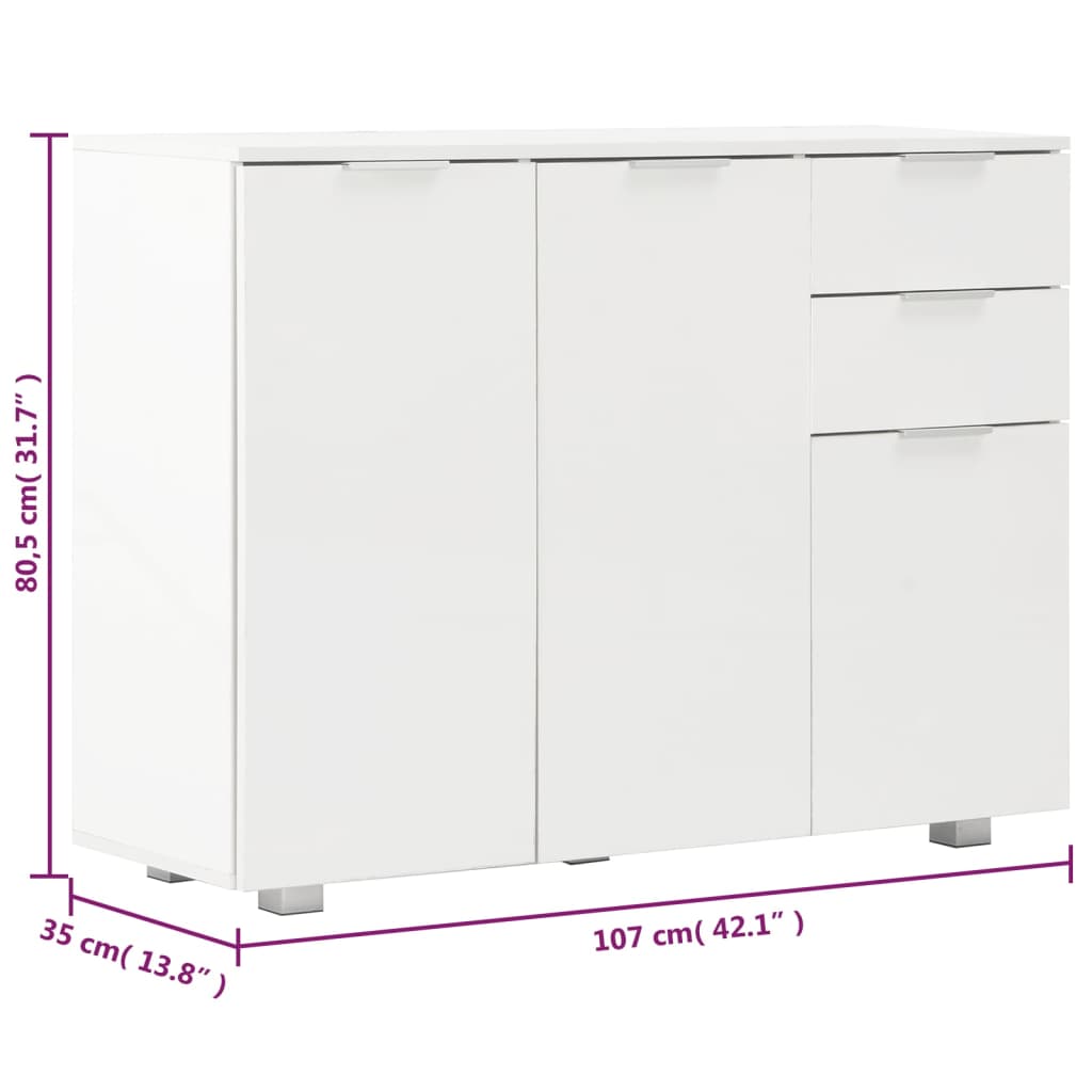 Dressoir 107x35x80,5 cm hoogglans wit