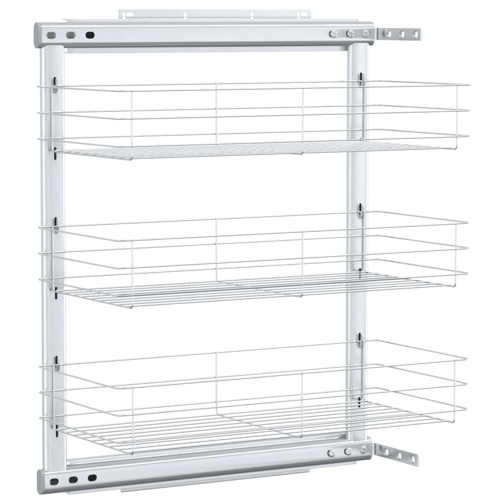 Draadmand keuken uittrekbaar 3-laags 47x25x56 cm zilverkleurig