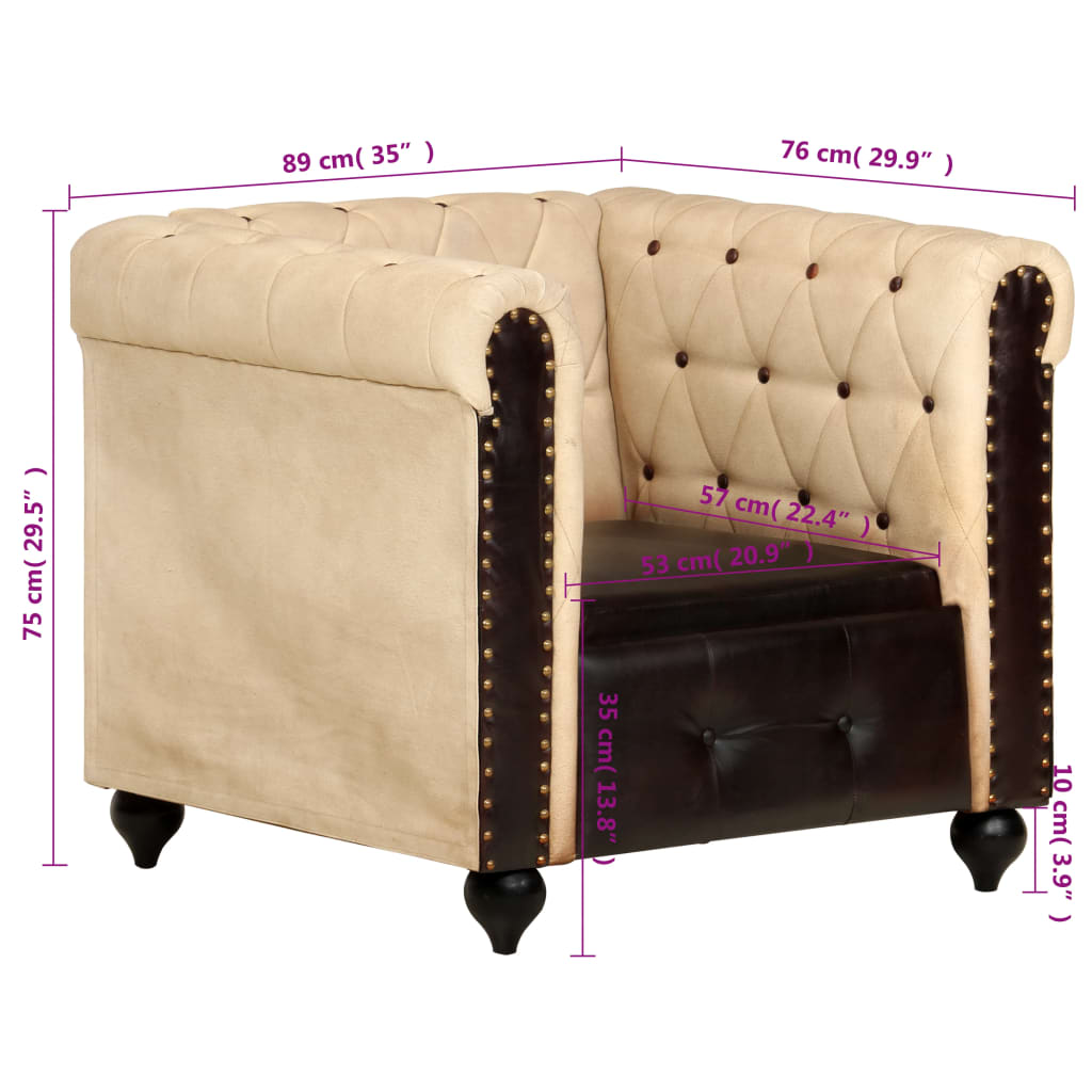 Fauteuil Chesterfield-stijl echt leer bruin