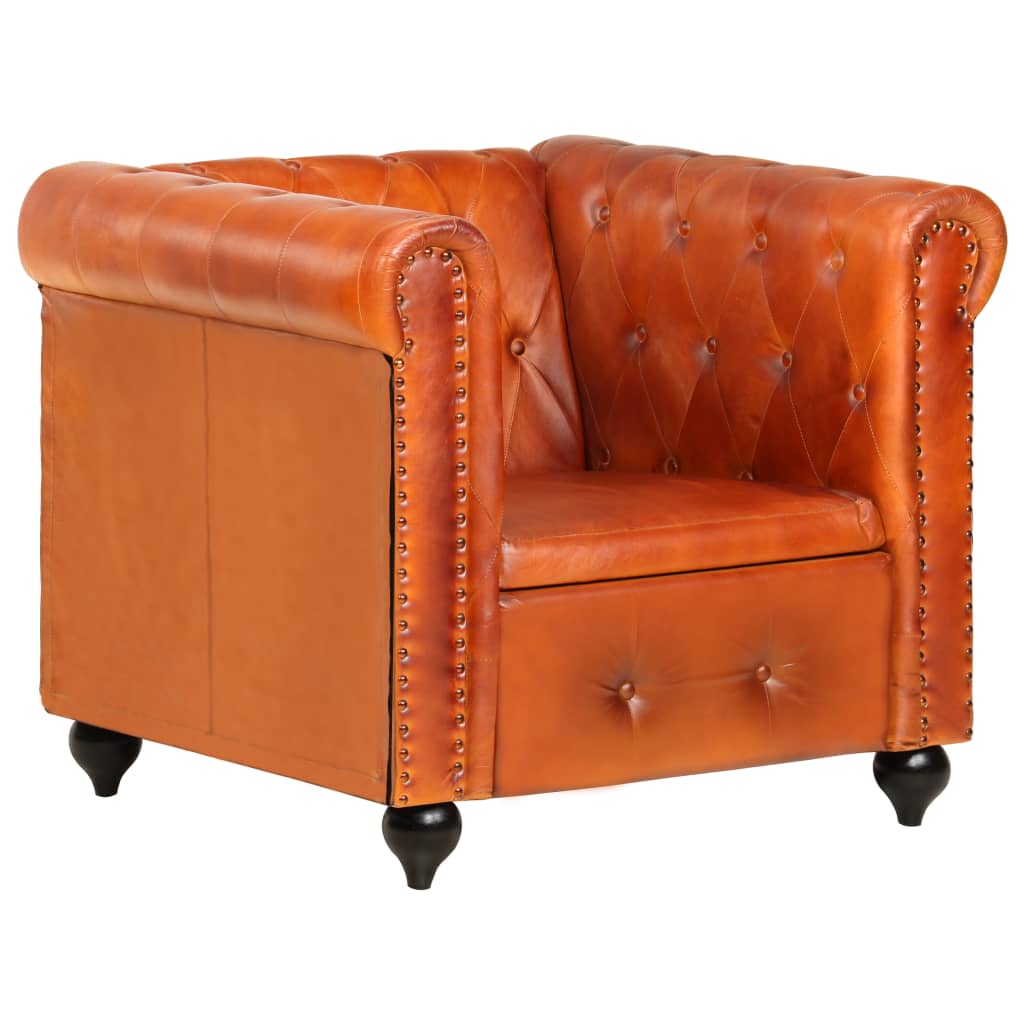 Fauteuil Chesterfield-stijl echt leer bruin