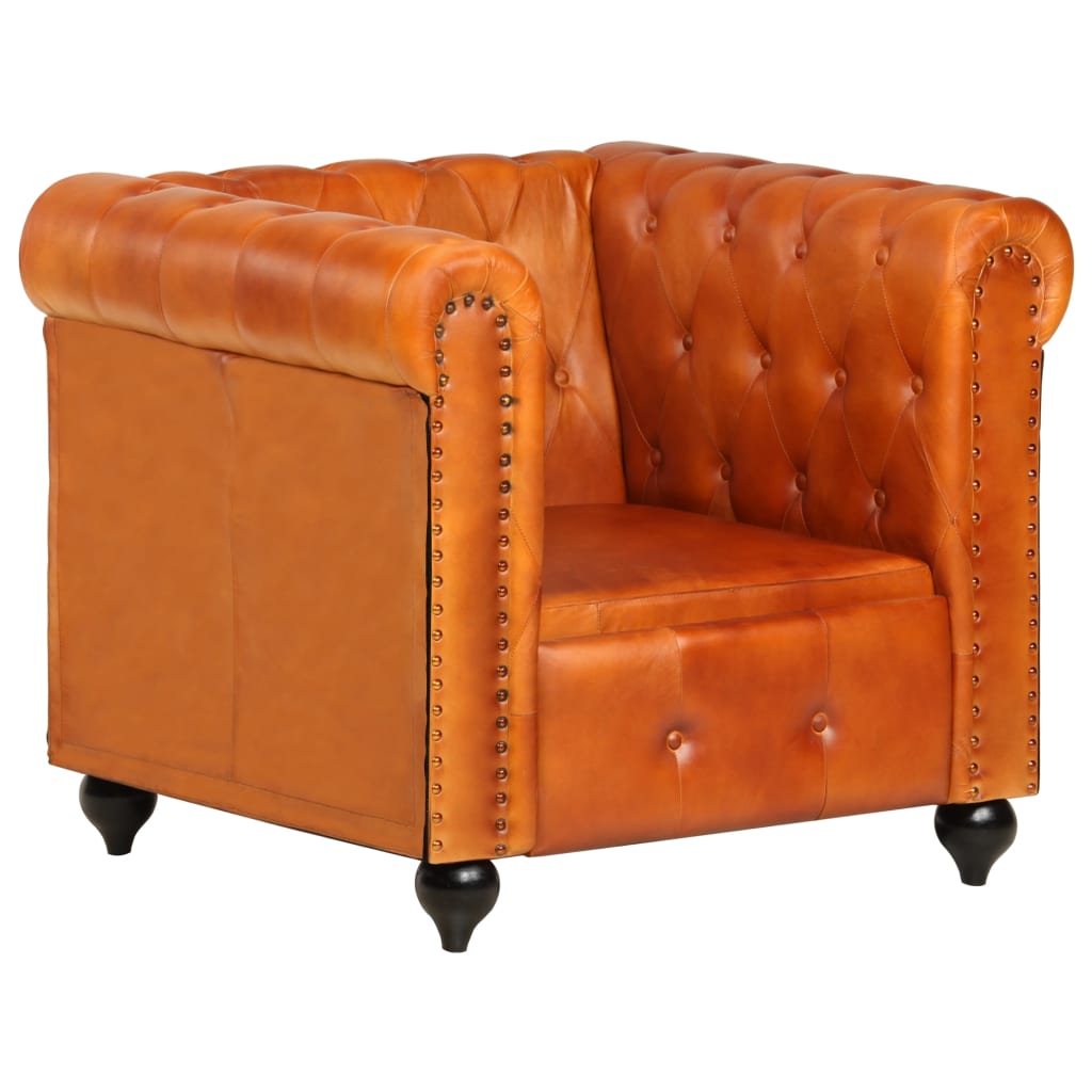 Fauteuil Chesterfield-stijl echt leer bruin