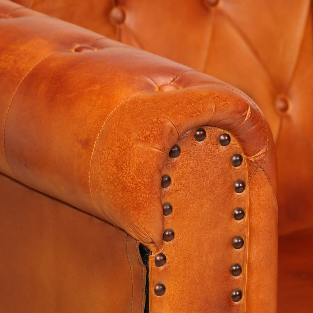 Fauteuil Chesterfield-stijl echt leer bruin