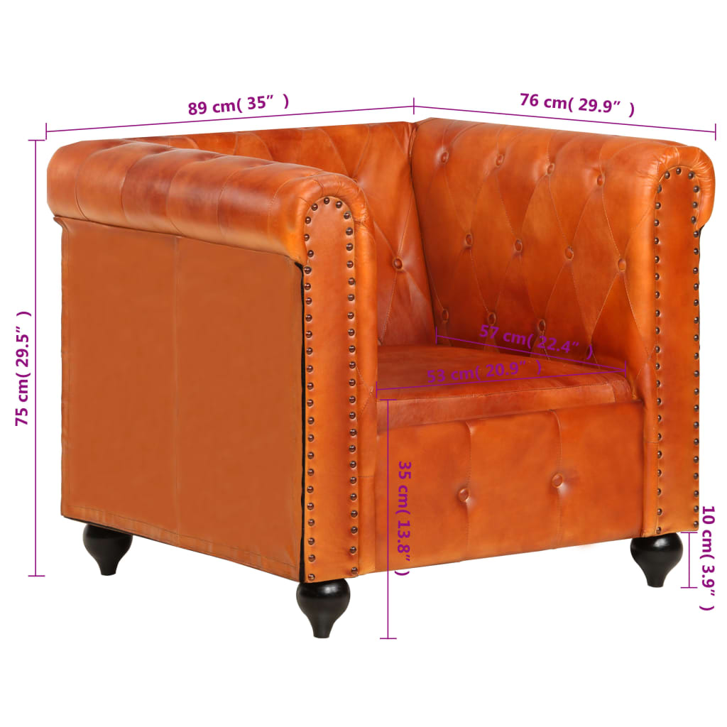 Fauteuil Chesterfield-stijl echt leer bruin