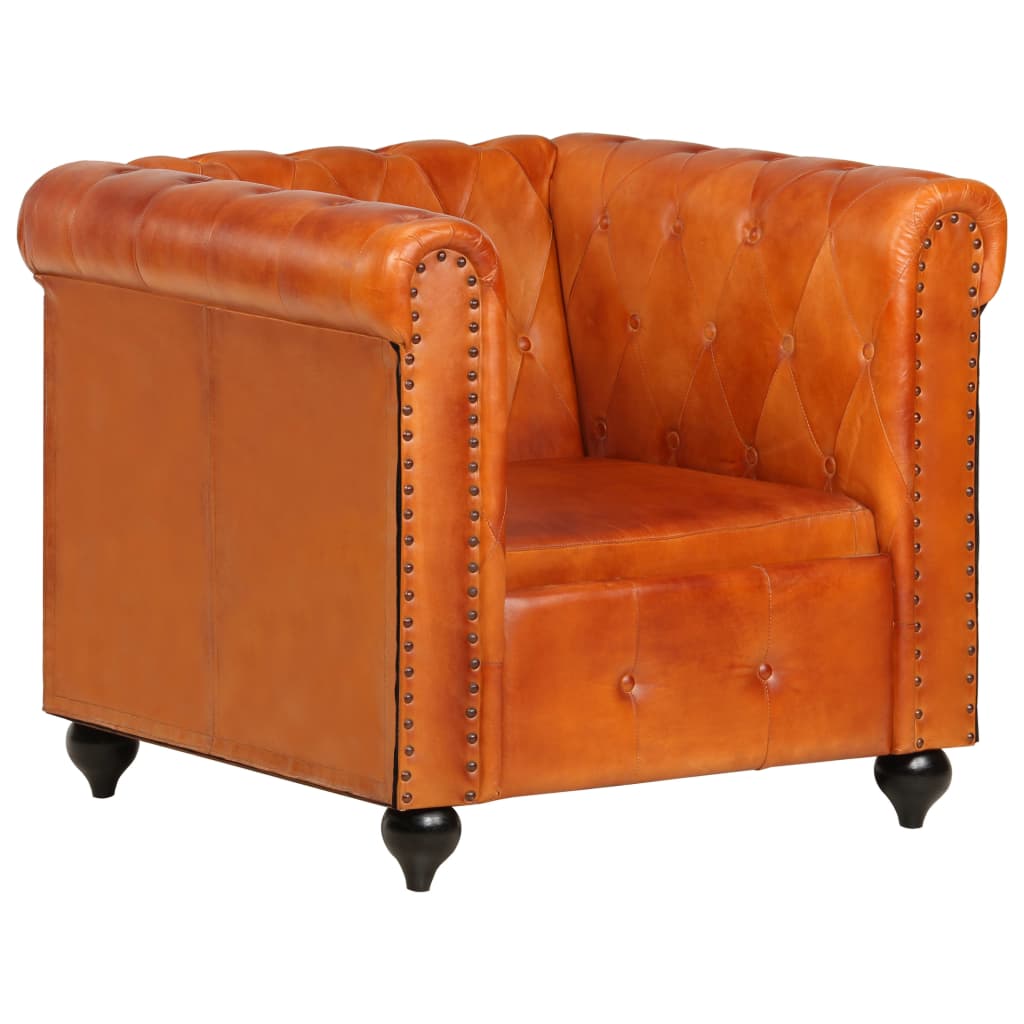 Fauteuil Chesterfield-stijl echt leer bruin