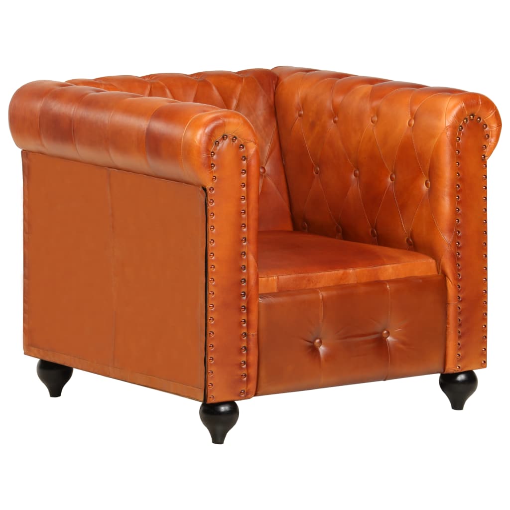 Fauteuil Chesterfield-stijl echt leer bruin