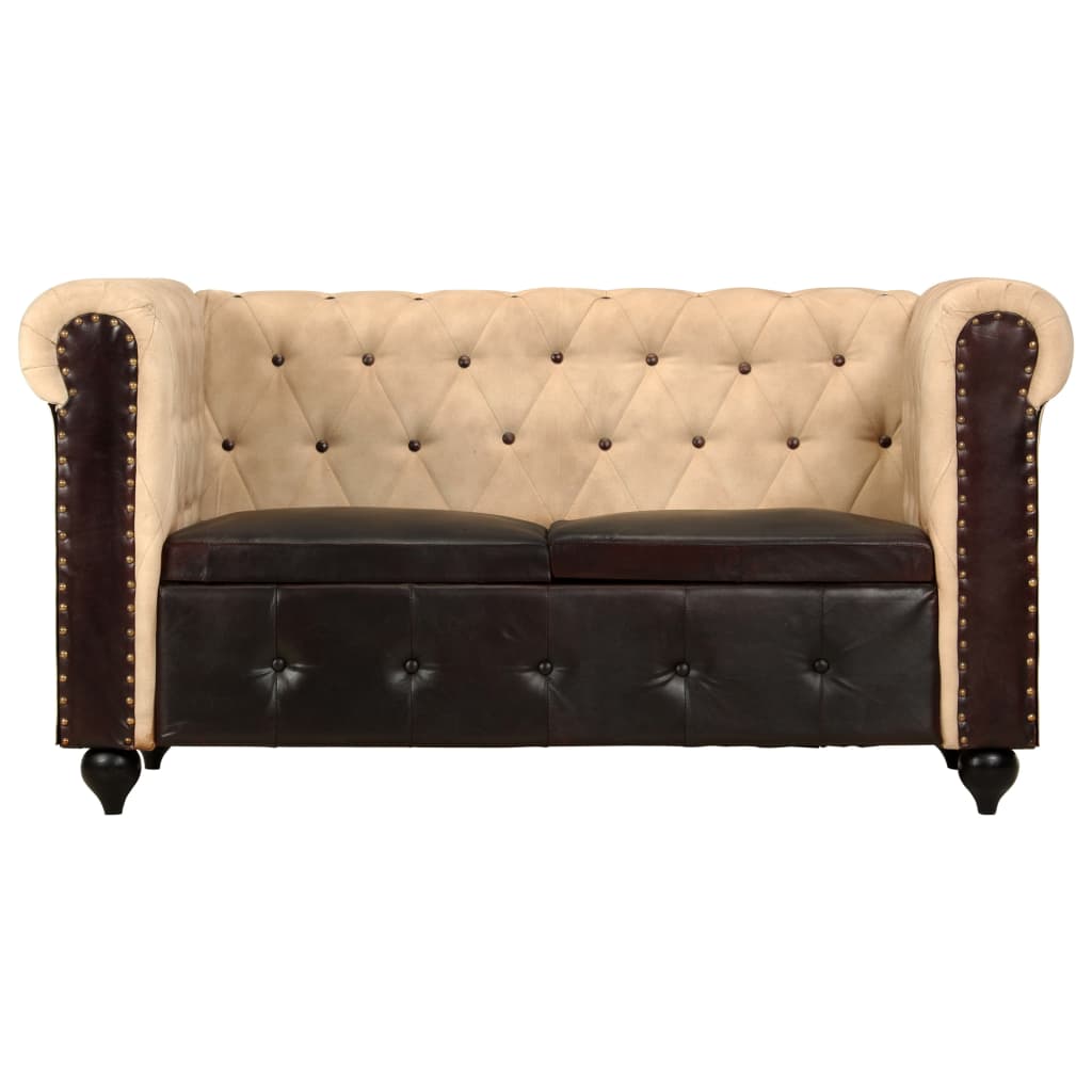 Tweezitsbank Chesterfield-stijl echt leer zwart