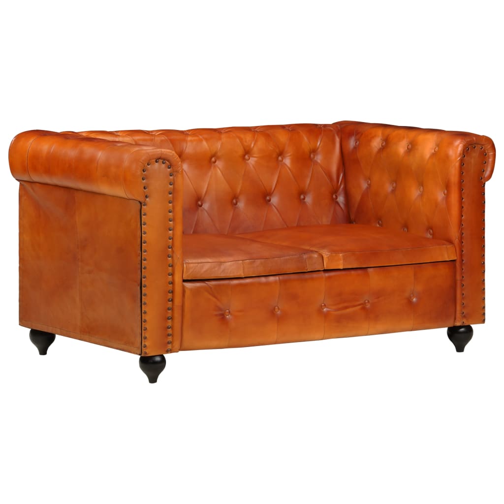 Tweezitsbank Chesterfield-stijl echt leer zwart