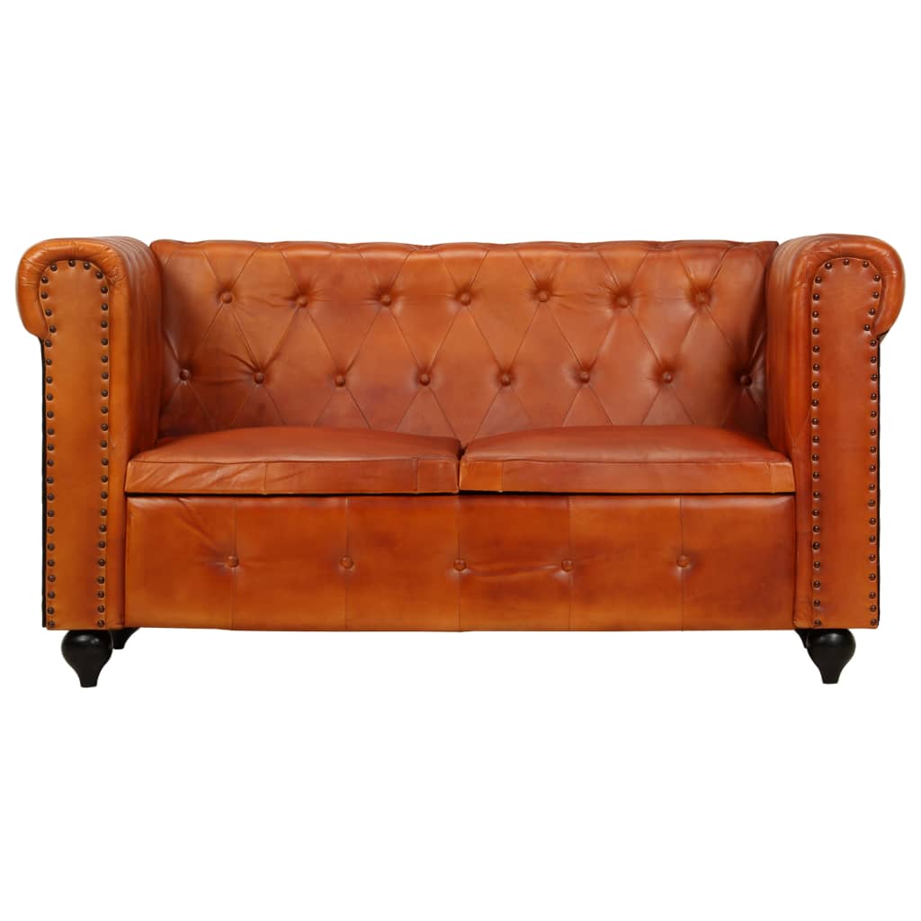 Tweezitsbank Chesterfield-stijl echt leer