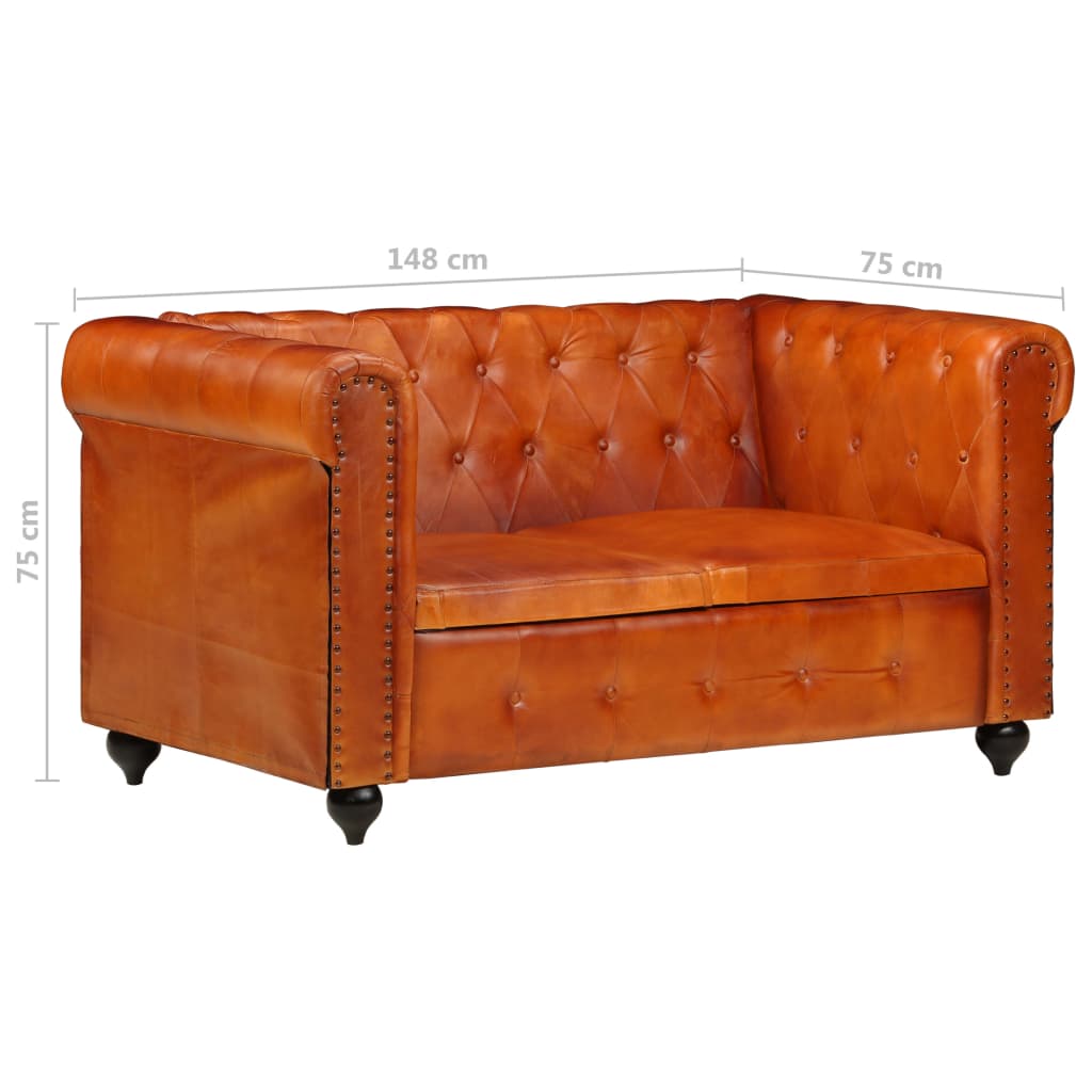 Tweezitsbank Chesterfield-stijl echt leer